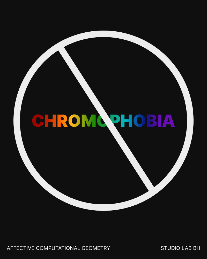 The word Chromophobia appears in a spectrum of colors behind a white prohibition symbol.