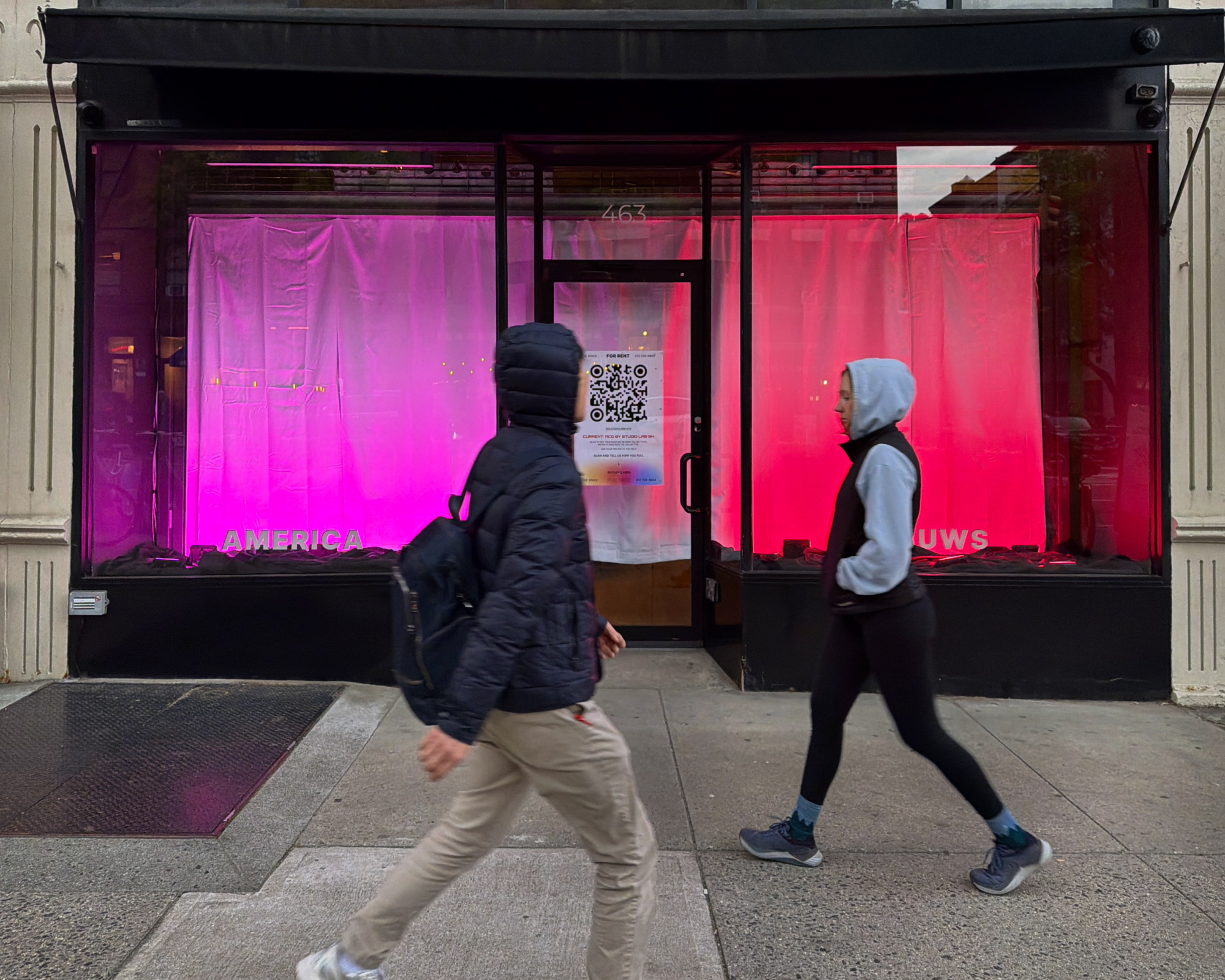 ACG storefront installation, exterior at night